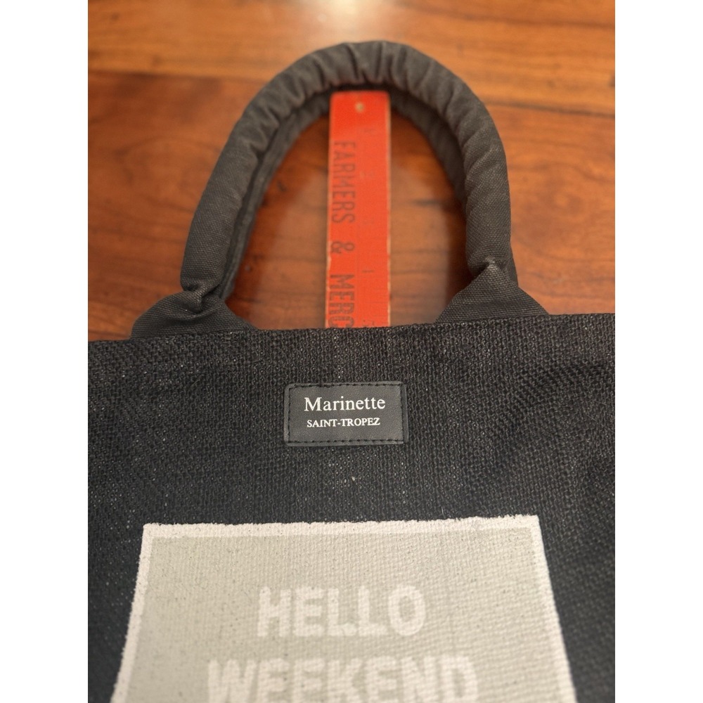 Marinette Saint-Tropez "Hello Weekend" Jute Tote Bag Black Beach Travel Shopper View 4